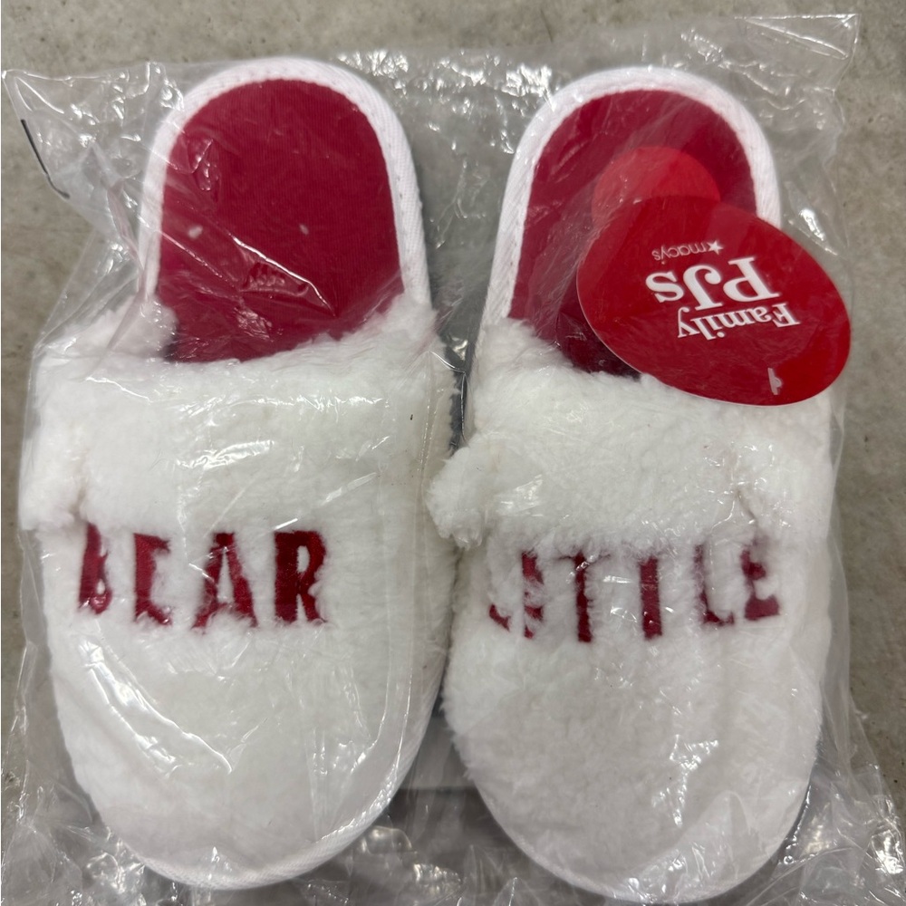Family Pajamas Kids boys girls holiday  Christmas Slippers - Red and White Bear